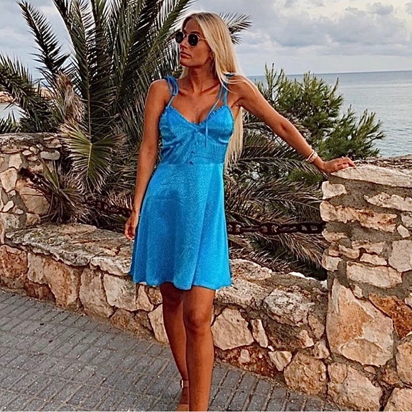 💎 ZARA Satin Effect mini dress in Electric Blue - Picture 2 of 13
